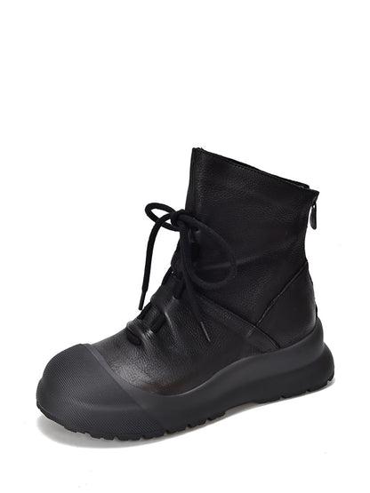 Damen Martin Stiefel aus echtem Leder mit mittelhohem Absatz QN022