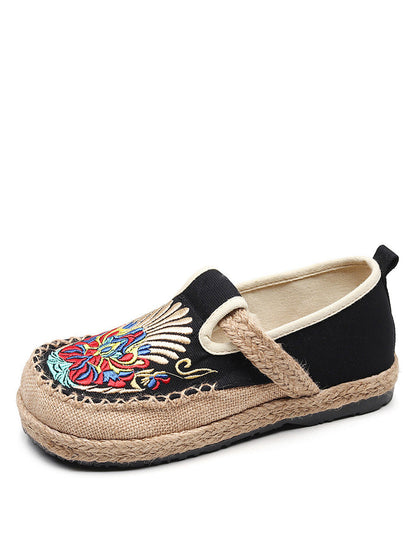 Women Summer Ethnic Embroidery Cloth Linen Flat Shoes AH1011