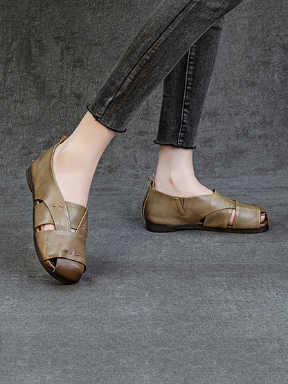 Vintage Flat Women Genuine Leather Sandals