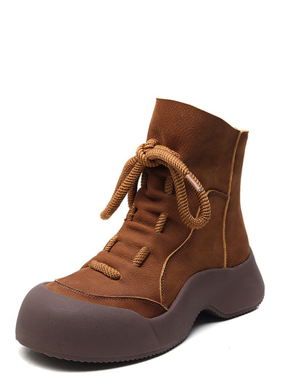 Women Winter Vintage Soft Leather Spliced Platform Boots WG001