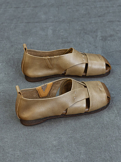 Vintage Flat Women Genuine Leather Sandals