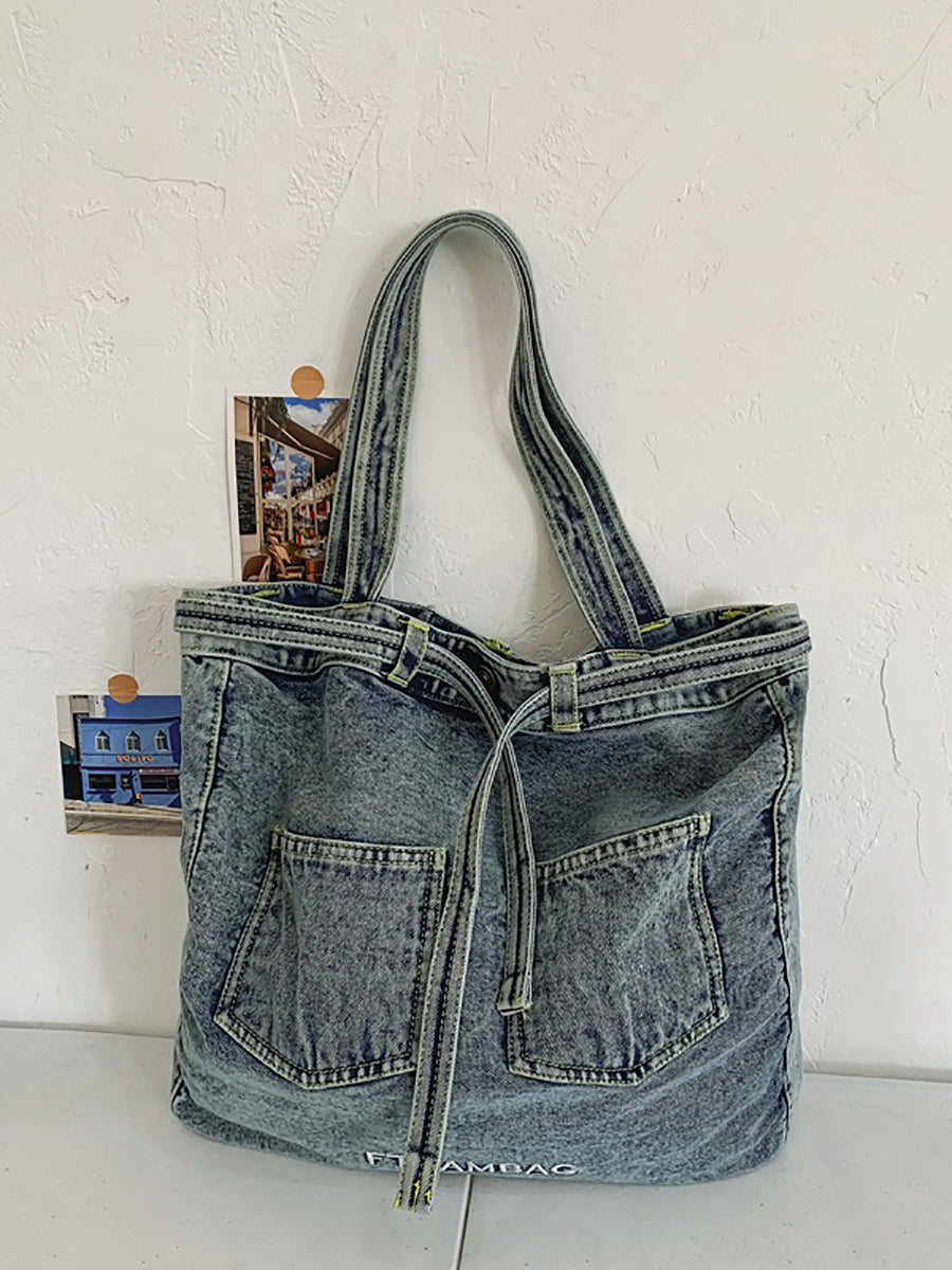 Damen Vintage Feste Tasche Denim Handtasche Schultertasche BN1033