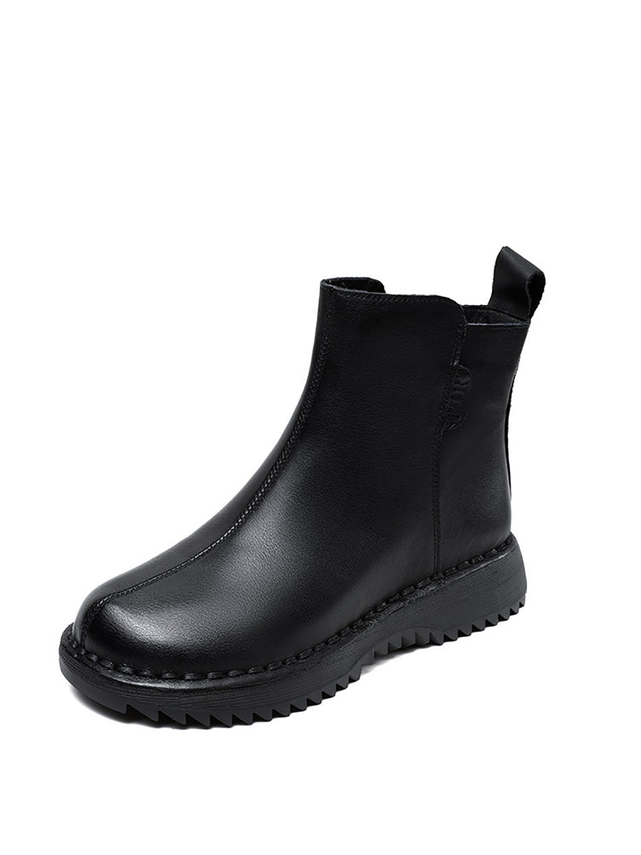 Damen Retro Stiefel aus echtem Leder mit Reißverschluss und mittelhohem Absatz AH1078