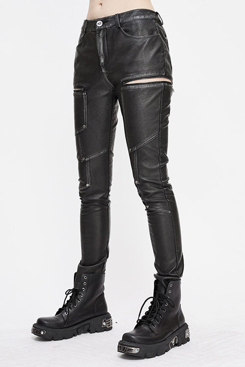 Coal Biker Patchwork Leather Pants with Distressed Panels