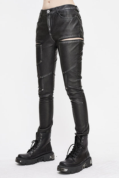 Coal Biker Patchwork Leather Pants with Distressed Panels