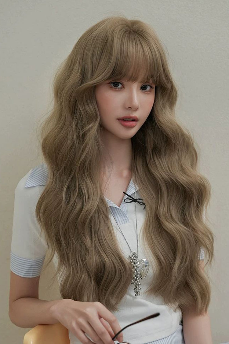 Brown Milk Tea Korean Fluffy Face-Framing Wavy Lolita Wig