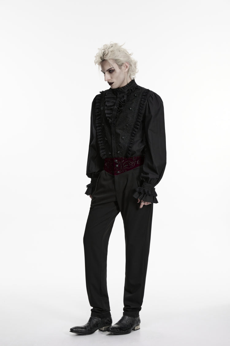 Spliced Slim Embroidered Gothic Pants for Men in Black