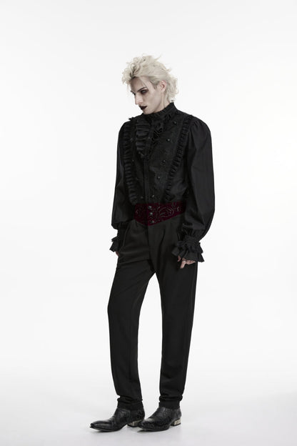Spliced Slim Embroidered Gothic Pants for Men in Black