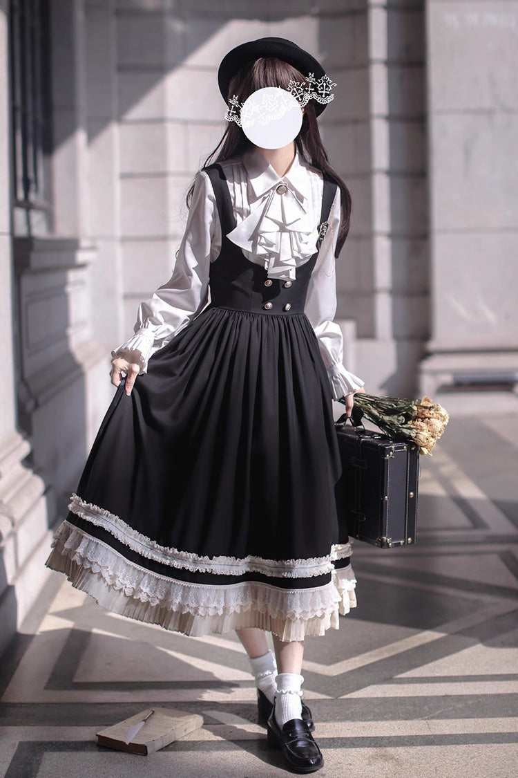 Ebony Ruffle Bow Lace Elegant Jumper Dress - Hathaway
