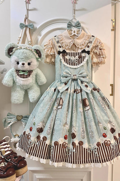 Emerald Print Bow Sweet Lolita Jumper Dress