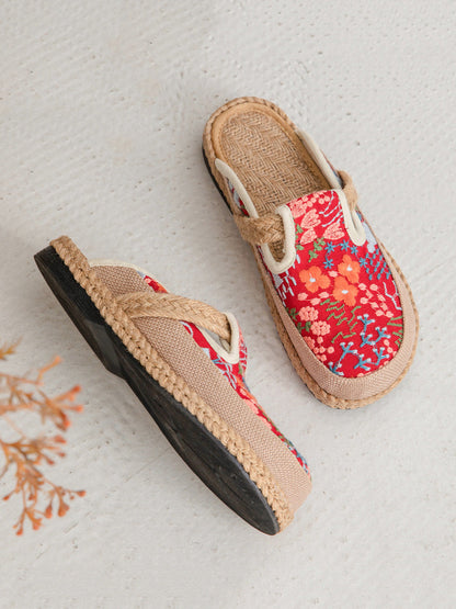 Cotton Ethnic Flower Embroidery Women Slippers Summer