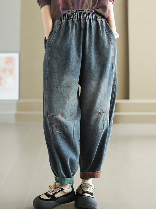 Women Autumn Artsy Spliced Denim Harem  AH1038