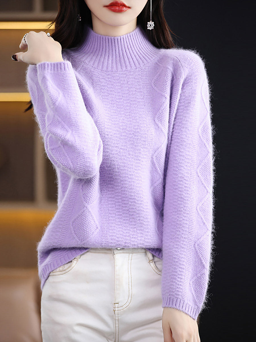 Women Autumn Half-Turtleneck Wool Twist Knit Sweater AX1031