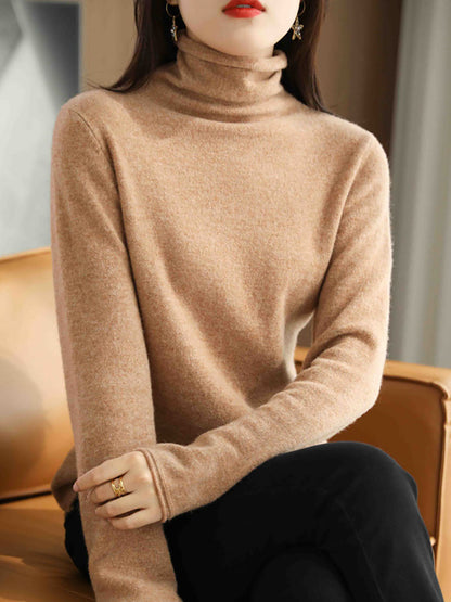 Women Autumn Turtleneck 100%Wool Solid Sweater BA1009