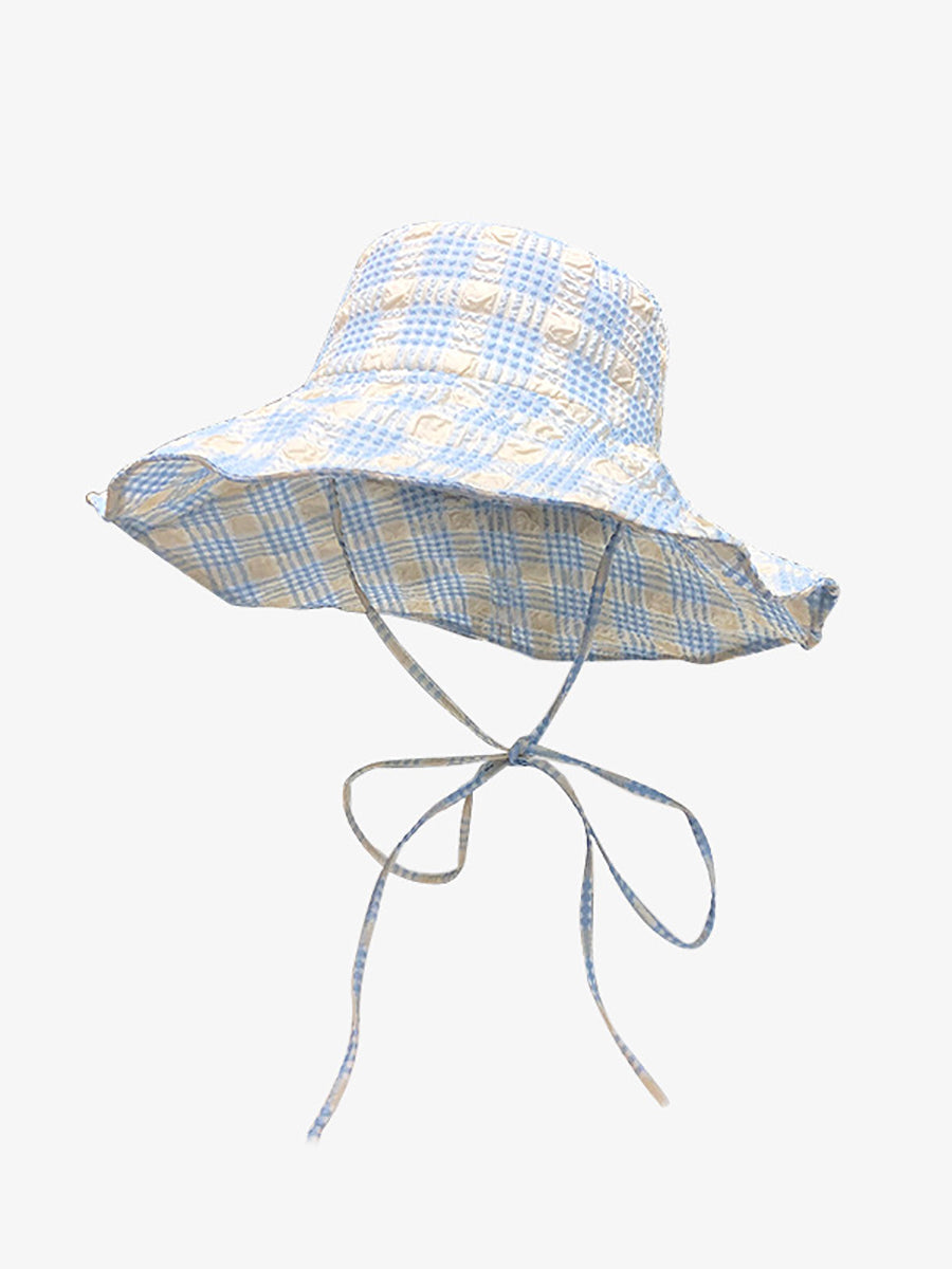 Chapeau d'été à large bord pour femme, style artistique, à carreaux, résistant au soleil, ZZ1042 