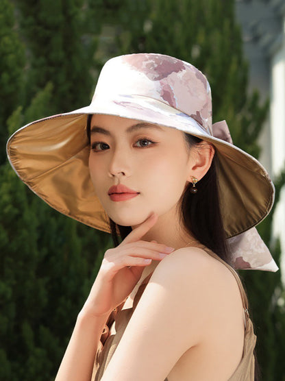 Colorblock Sunproof Bowknot Artsy Women Hat