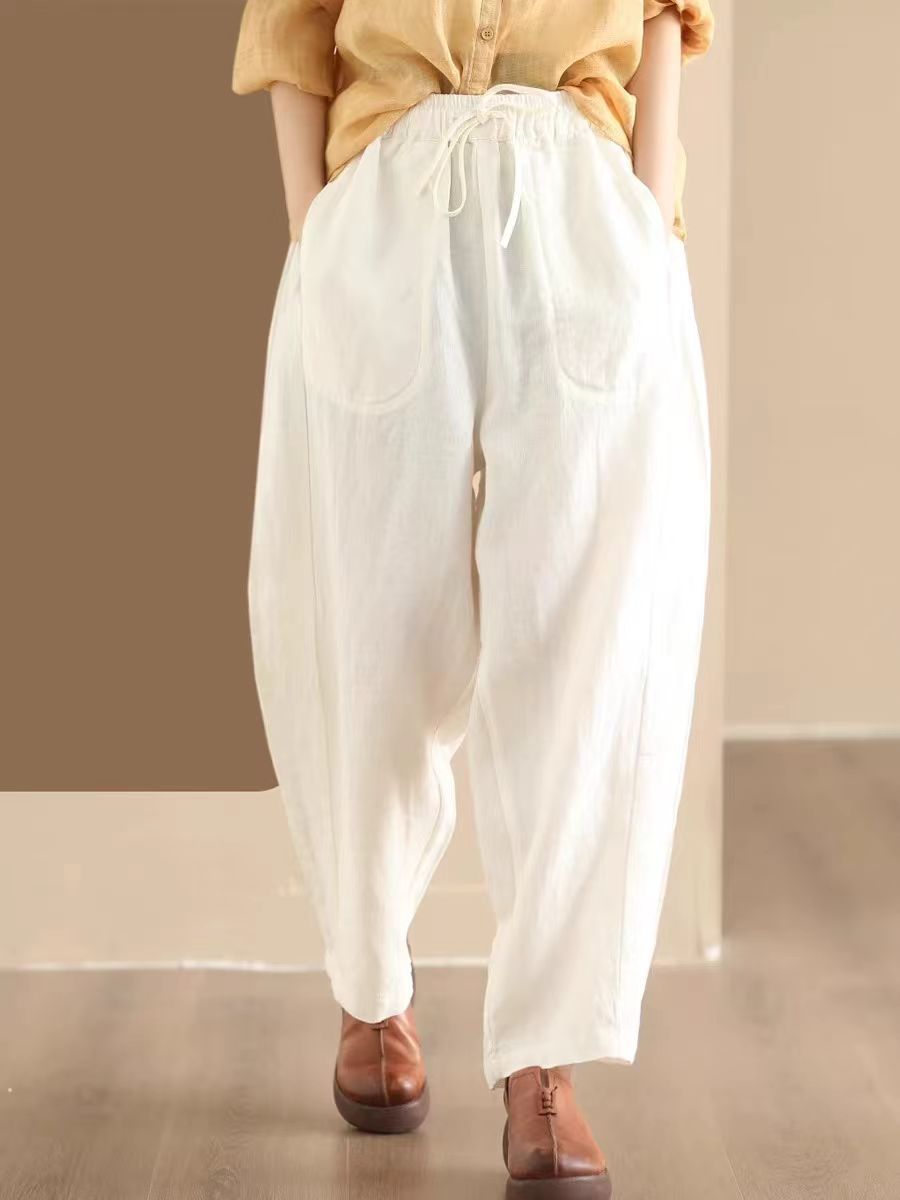 Women Summer Solid Linen Loose Harem Pants BN1006