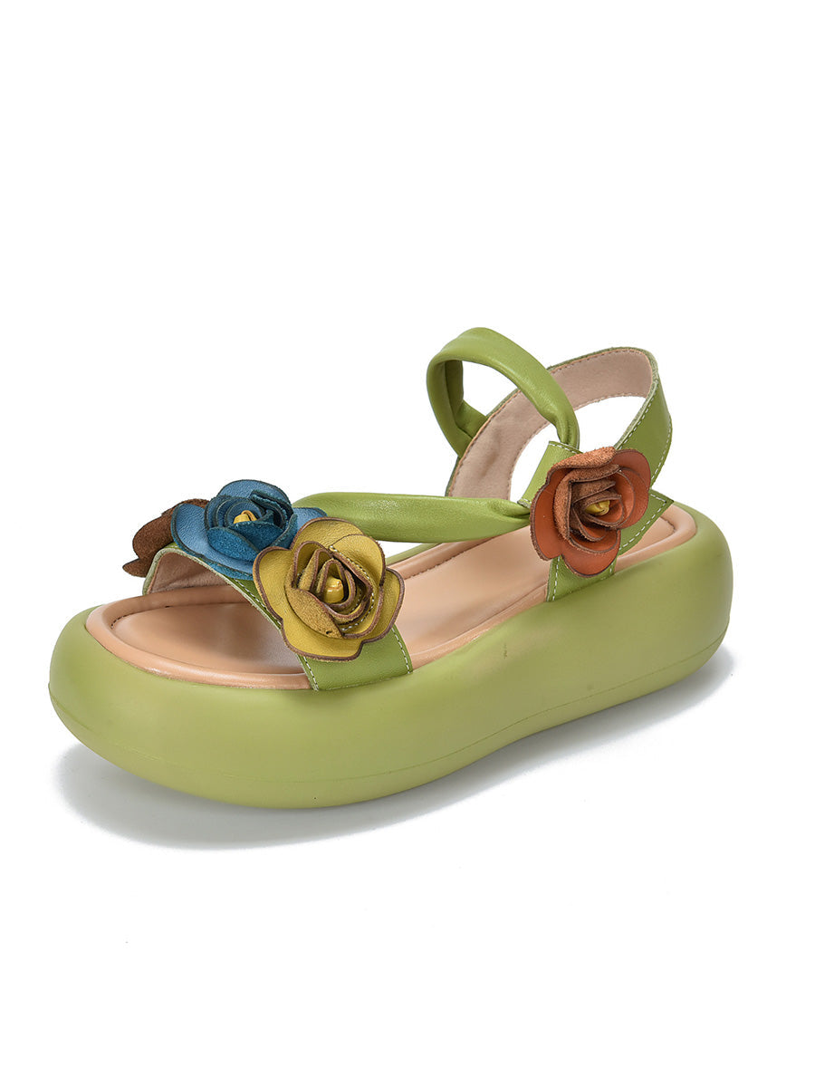 Sandals Vintage FLower Platform Leather Women