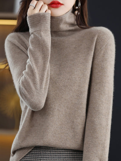 Women Autumn Casual Turtleneck 100%Wool Knit Sweater AK1018