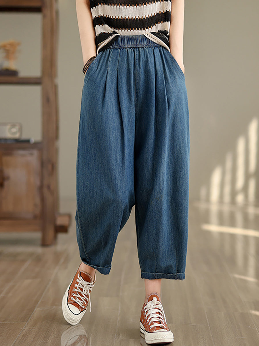 Women Summer Vintage Solid Denim Loose Harem Pants OP1007