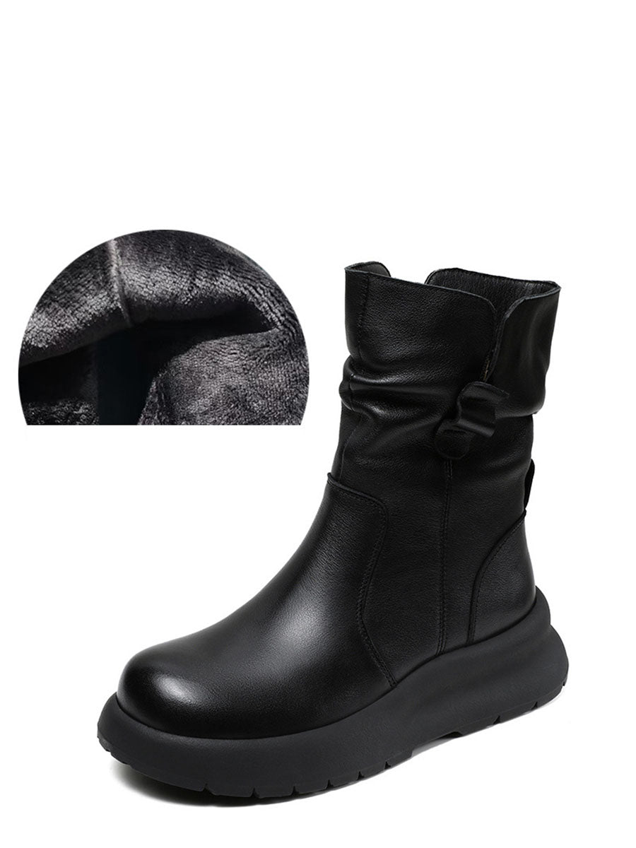 Women Winter Genuine Leather Spliced Low Heel Boots AX1045