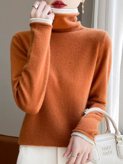 Women Autumn Turtleneck Colorblock Wool Sweater BA1010