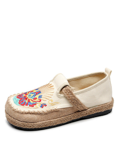 Women Summer Ethnic Embroidery Cloth Linen Flat Shoes AH1011