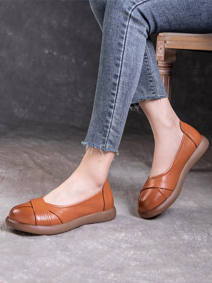 Spliced Genuine Cross Shoes Casual Women Flat Leather