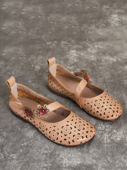 Women Summer Vintage Leather Flower Cutout Sandals OP1047