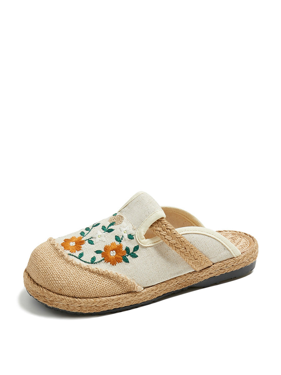 Women Summer Ethnic Flower Embroidery Slippers CC050