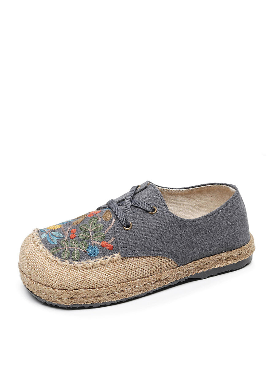 Chaussures d'été en lin brodées de fleurs vintage pour femmes AT1068