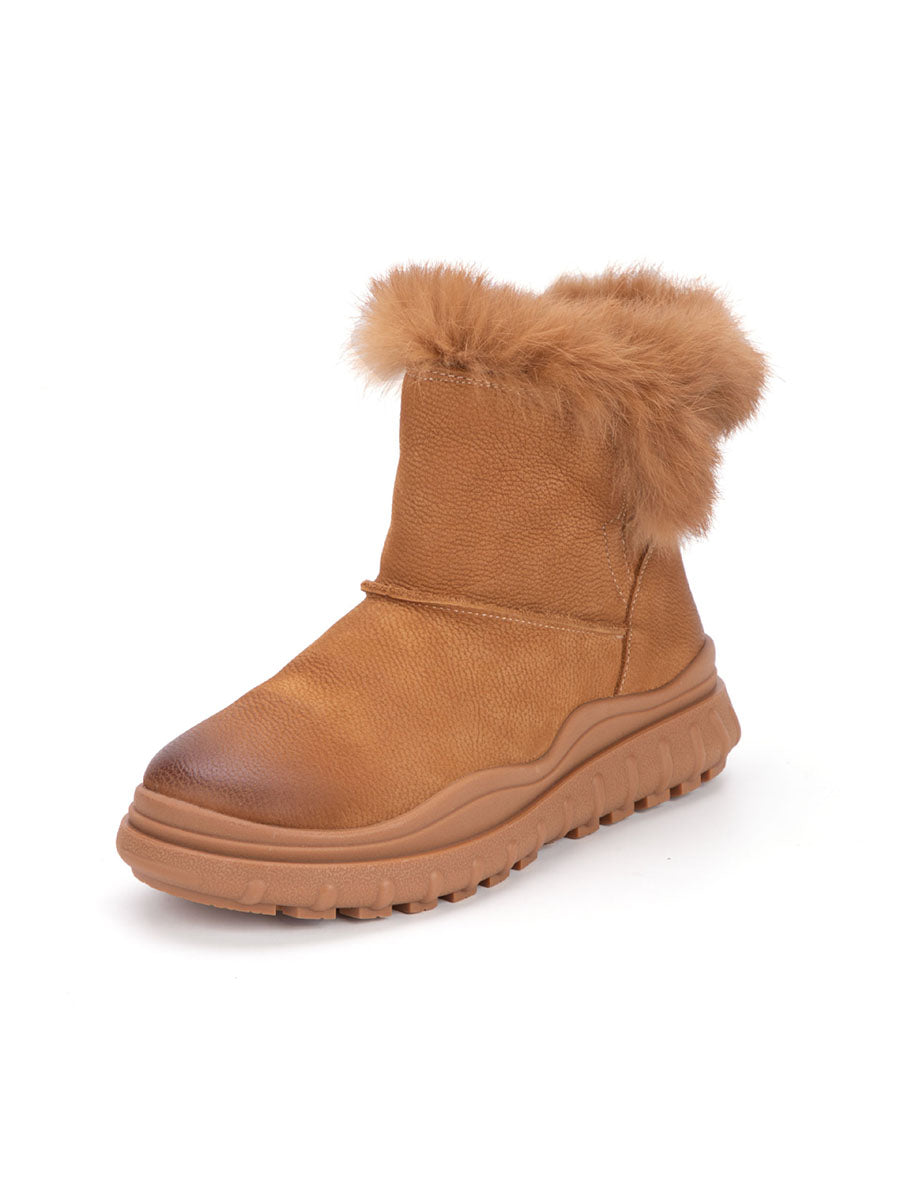 Bottes d'hiver en cuir massif et peluche pour femmes AX1046