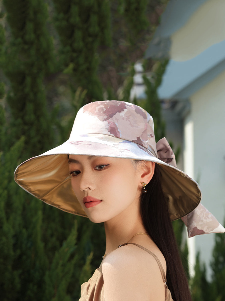 Colorblock Sunproof Bowknot Artsy Women Hat