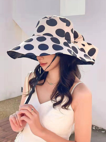 Women Summer Casual Dot Print Bowknot Sunproof Hat FG1016