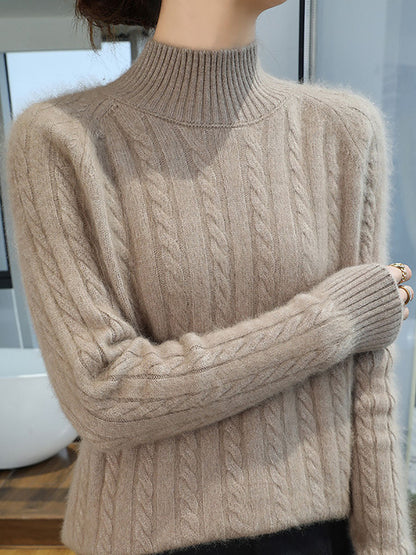 Women Autumn Vintage Half-Turtleneck 100%Wool Trist Sweater BA1065