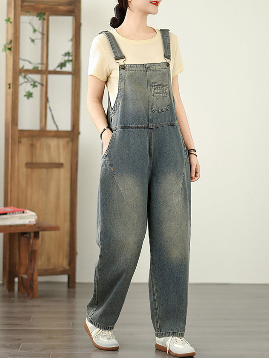 Color Straight Women Pure Denim Jumpsuits Casual Summer