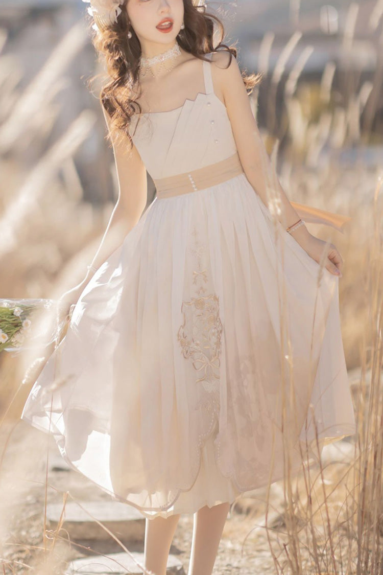 Ivory Chinese Bronzing Floral Embroidery Sweet Lolita JSK
