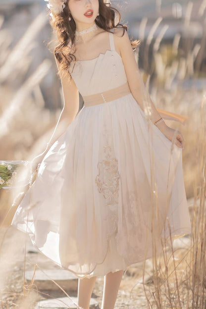 Ivory Chinese Bronzing Floral Embroidery Sweet Lolita JSK