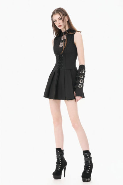 No-Sleeve Cobweb Sheer Mesh Lace-Up Punk Mini Dress