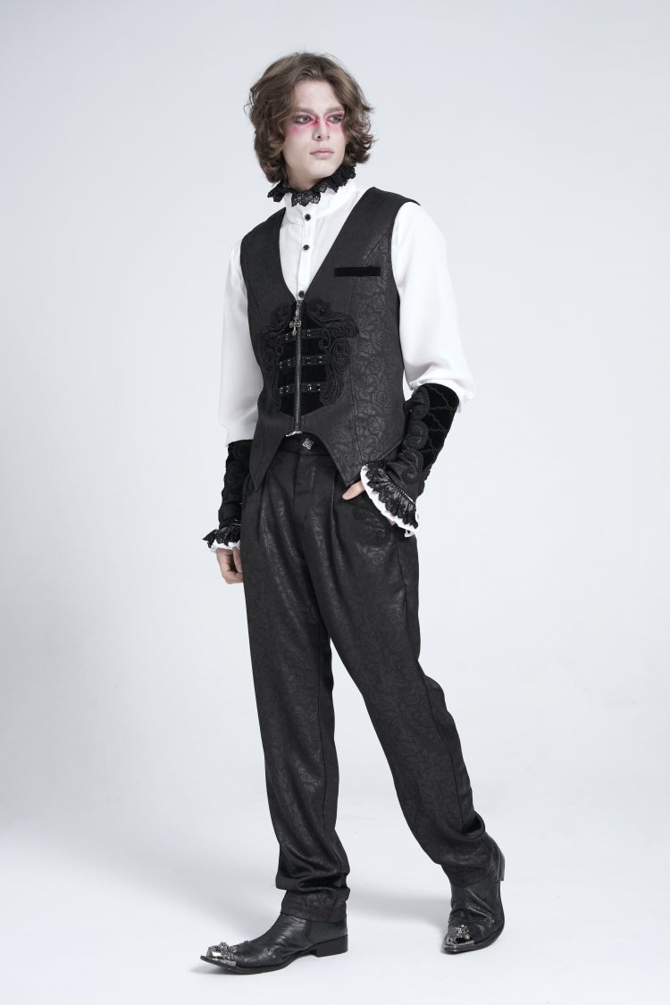 No-Sleeve Floral Stitched Velvet Men's Gothic Waistcoat