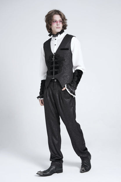 No-Sleeve Floral Stitched Velvet Men's Gothic Waistcoat