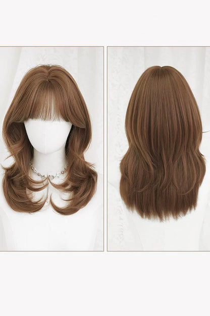 Coffee Milk Full Air Bangs Multi-Layer Collarbone Lolita Wig