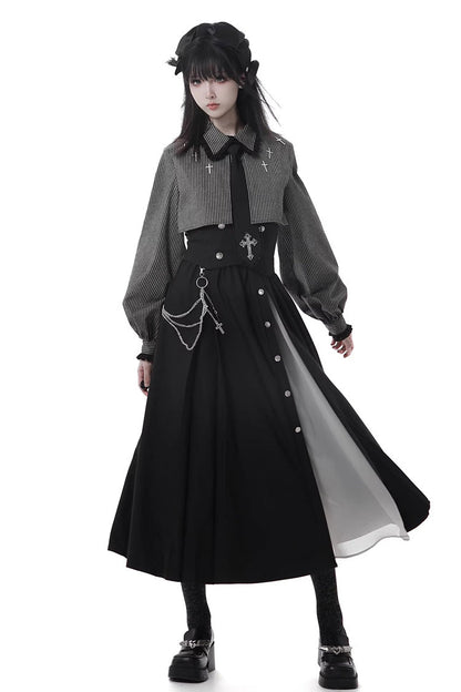 Ebony Printed Ruffled Asymmetric Chain Skirt Set - Hymn of the Cross
