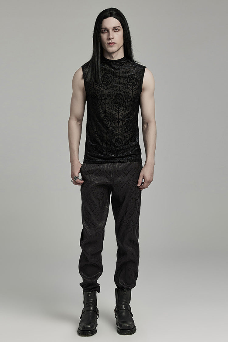 Gothic Beaded Cross Tank with Flocking Print