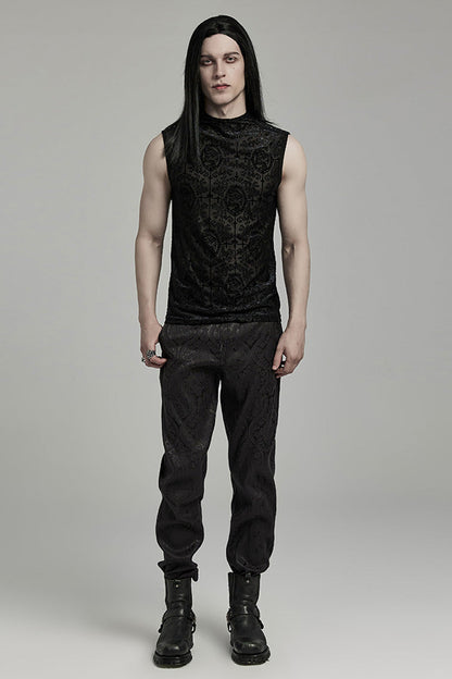 Gothic Beaded Cross Tank with Flocking Print