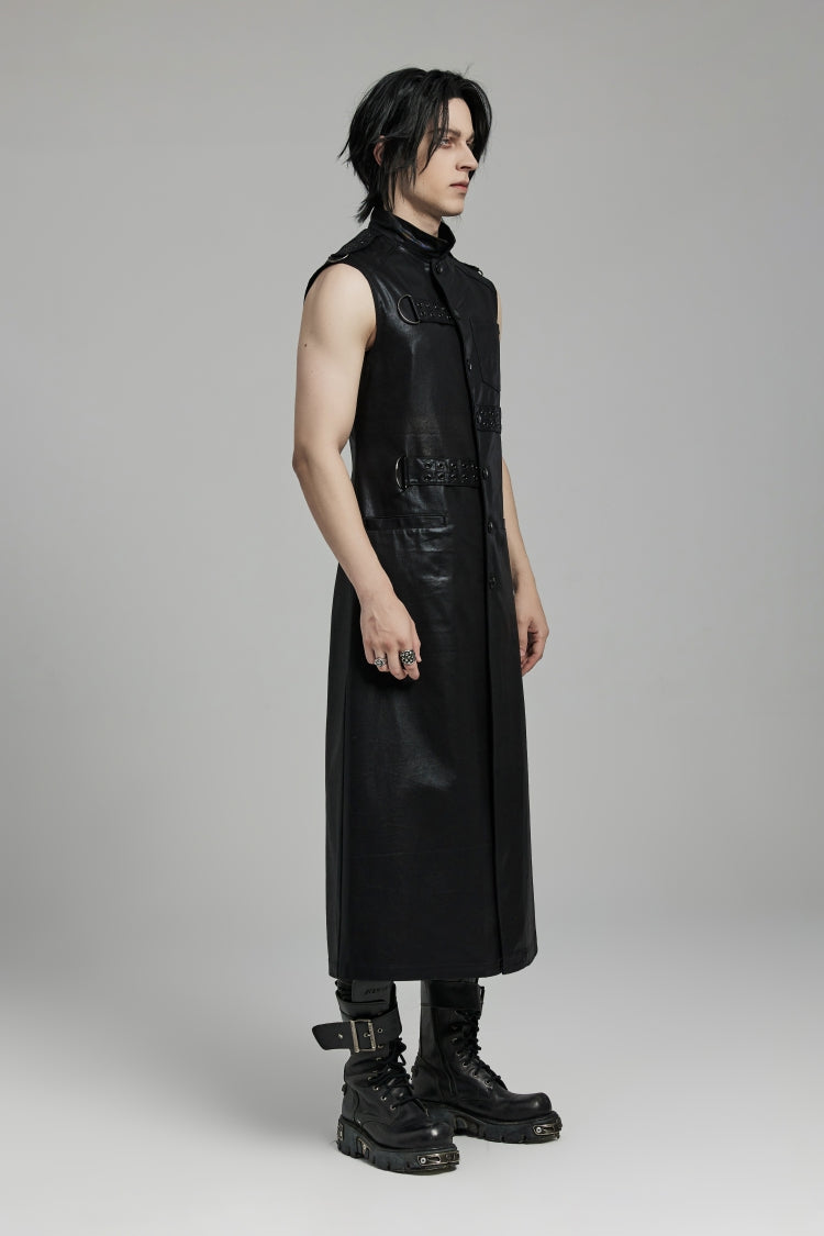 Faux Leather Punk Long Vest for Men
