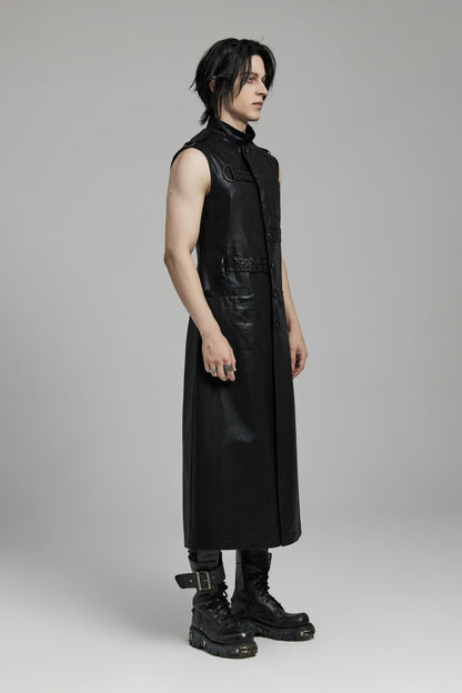Faux Leather Punk Long Vest for Men