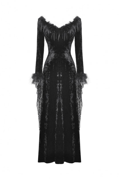 Ebony Long-Sleeve Velvet Lace Gothic Maxi Wedding Gown