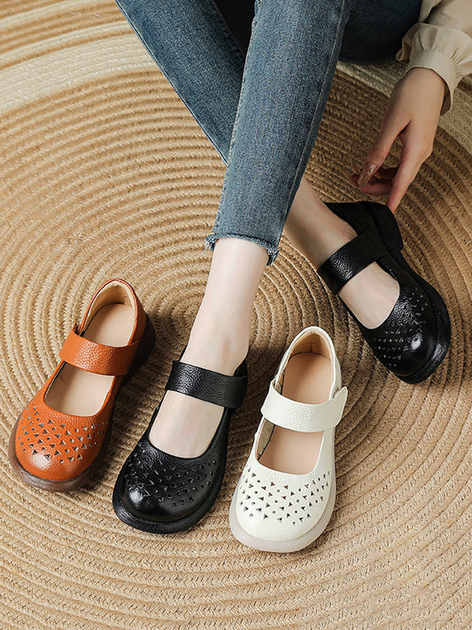 Shoes Leather Platfrom Out Vintage Hollow Women Summer