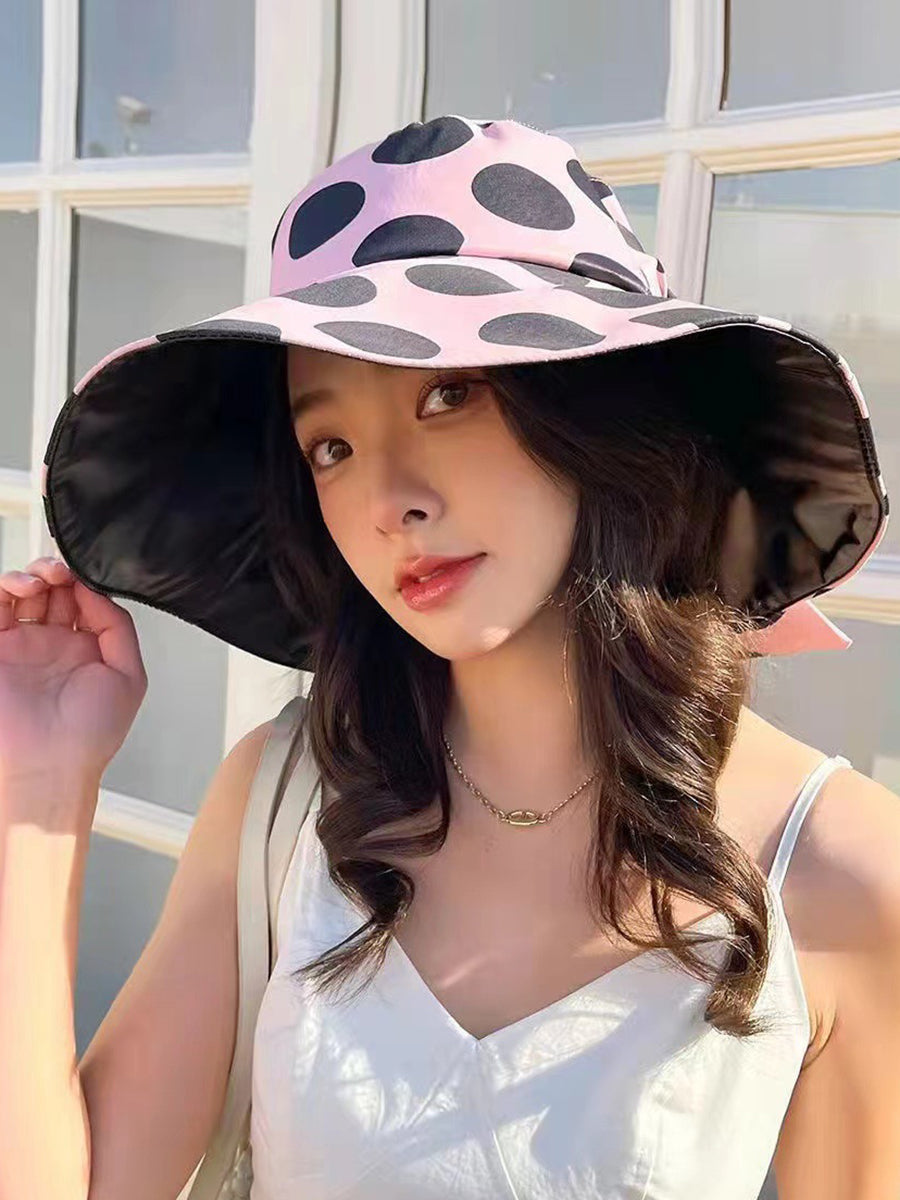 Women Summer Casual Dot Print Bowknot Sunproof Hat FG1016